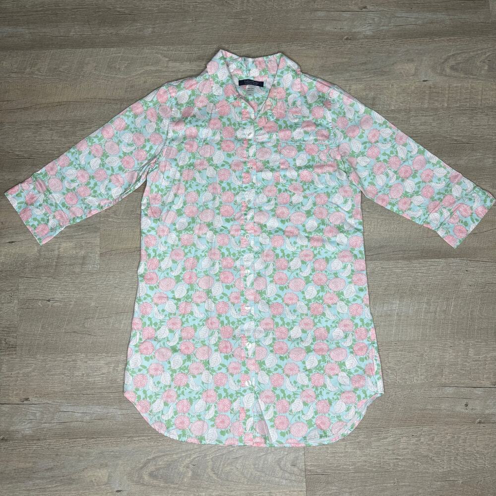 CRABTREE & EVELYN Floral Night Shirt Gown ¾ Sleeves Full Button Size Medium